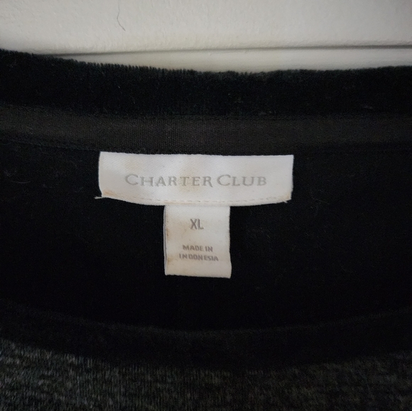 Charter Club Women's Cotton Velvet-Trim Lace-Up Top Deep Black Size Xl - Picture 4 of 6